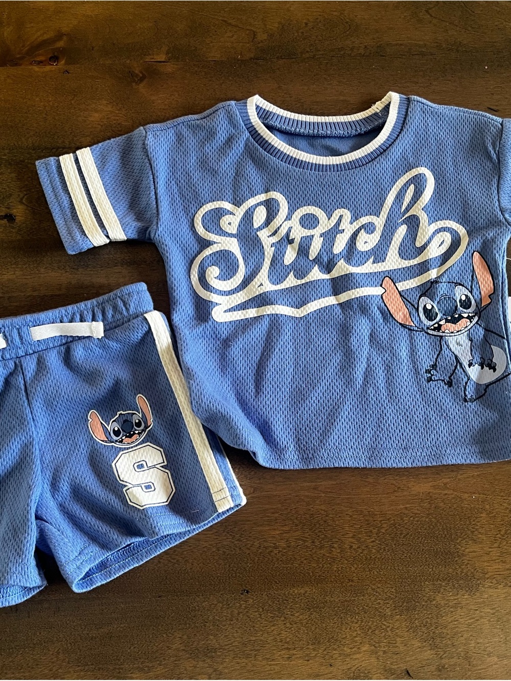 Disney Baby Stitch 2-Piece Mesh Shirt & Shorts Set Blue 3-6M NWT